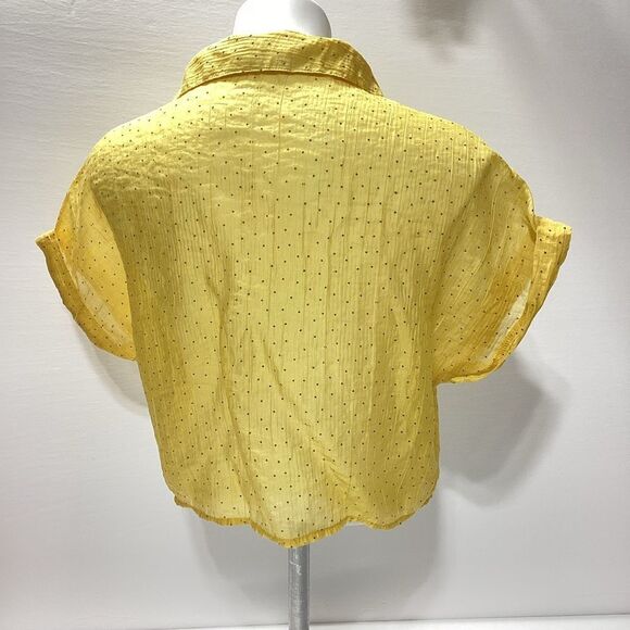 Subici Design By Leluu Brand Sheer Blouse Button Tie Front Short Sleeve Crop - Picture 8 of 8